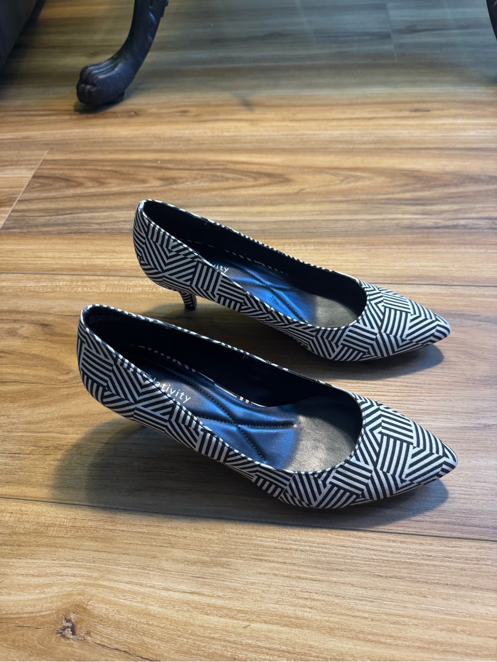 Relativity Black & White Geometric Pointed Kitten Heels